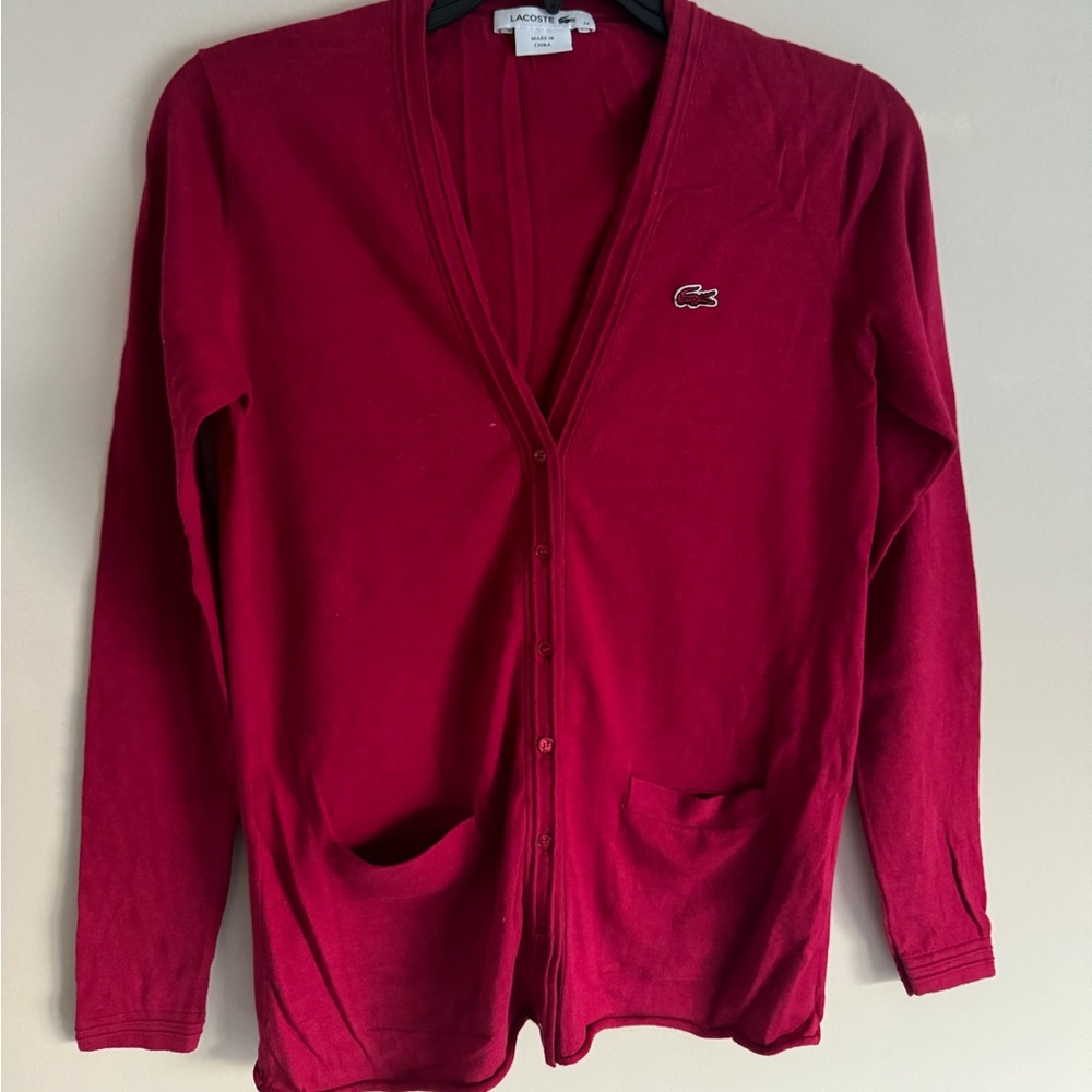 Lacoste Red Button Up Kit Cardigan